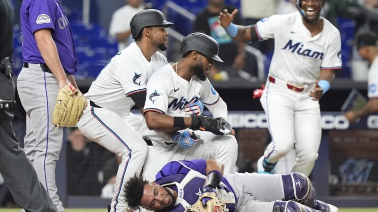 Rockies become first to team to trail in opening 29 games, waste 5-run lead in 7-6 loss to Marlins